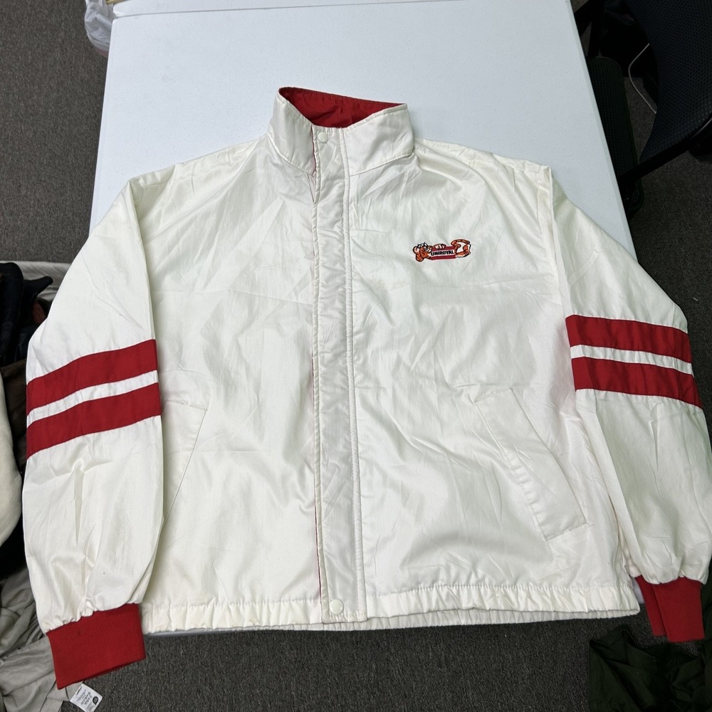 Swingster Uniroyal Tiger Jacket Mens L White Red Racing Stripe Windbreaker H1